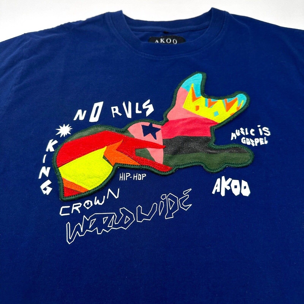 AKOO Authentic Clothing Blue Short Sleeve‎ T-Shirt Fox Music Appliqué Size M - Picture 7 of 7